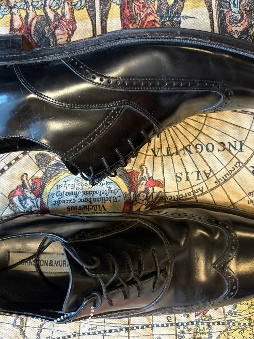 Johnston & Murphy Black Leather Brogue Wingtip Oxfords